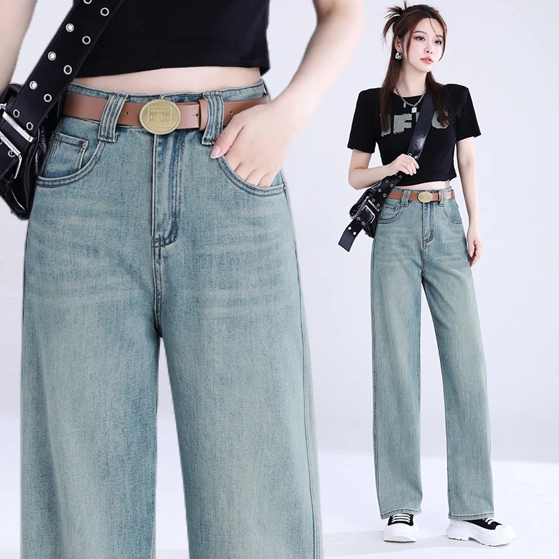 

Женские джинсы с широкими штанинами и зауженным силуэтом, весна-осень 2024. Светлые прямые брюки с высокой талией, свободного кроя, стройнящие, для невысоких женщин.