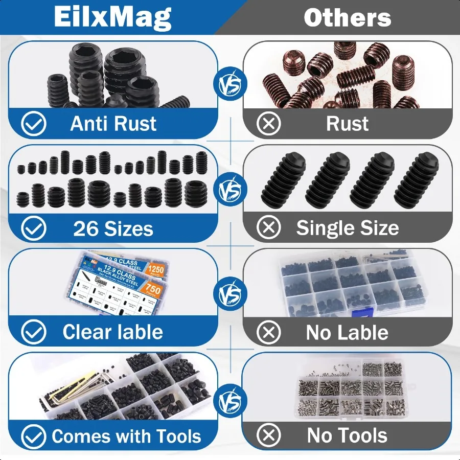 2000 قطعة مجموعة مسامير 26 أحجام متري SAE مجموعة المسمار مجموعة متنوعة ألين رئيس عرافة المقبس رئيس نكش مسامير لتركيبات الحمام تفعل