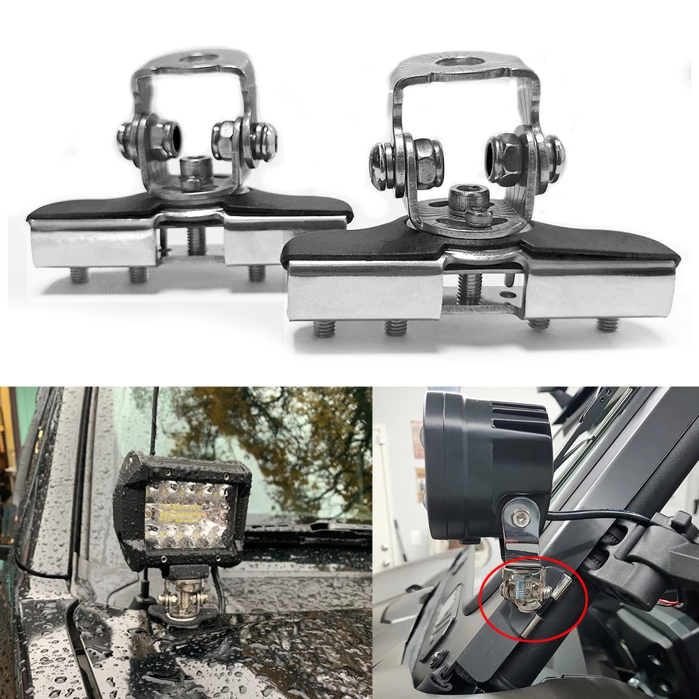 

1Pair Offroad SUV Engine Cover Led Mounting Clamp Hood Edge Spotlight Work Light Bar Metal Bracket Holder