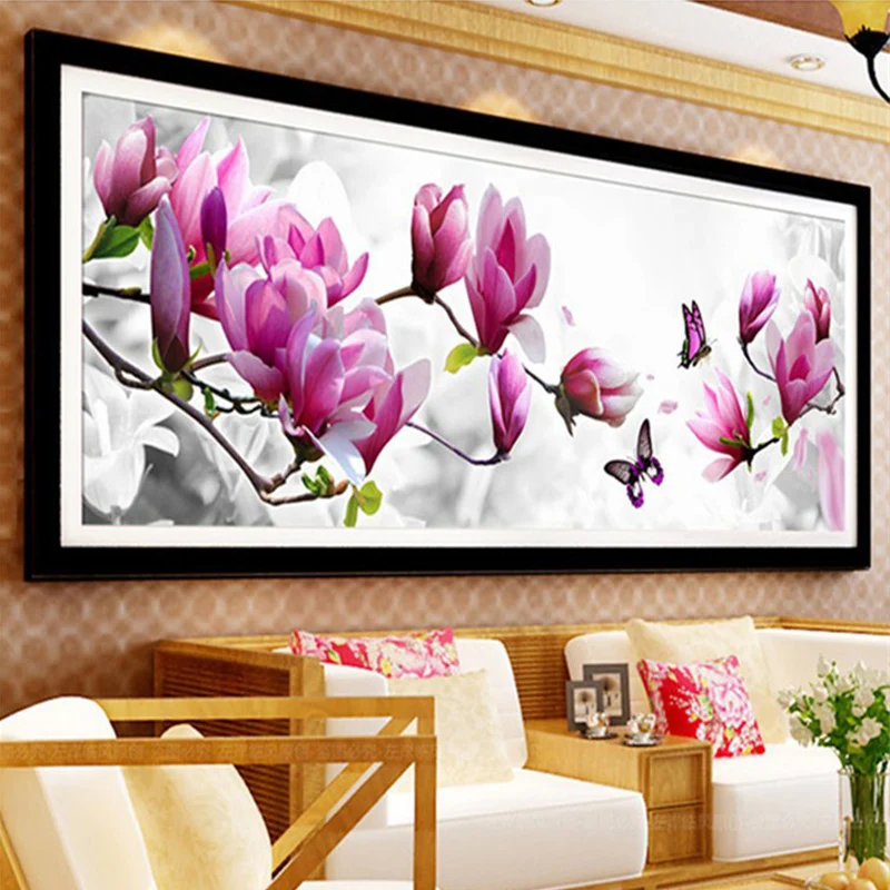 5D DIY Diamond Painting pink Magnolia Full Square Rhinestone Cross Stitch Diamond Embroidery flower Christmas Gift,home decor