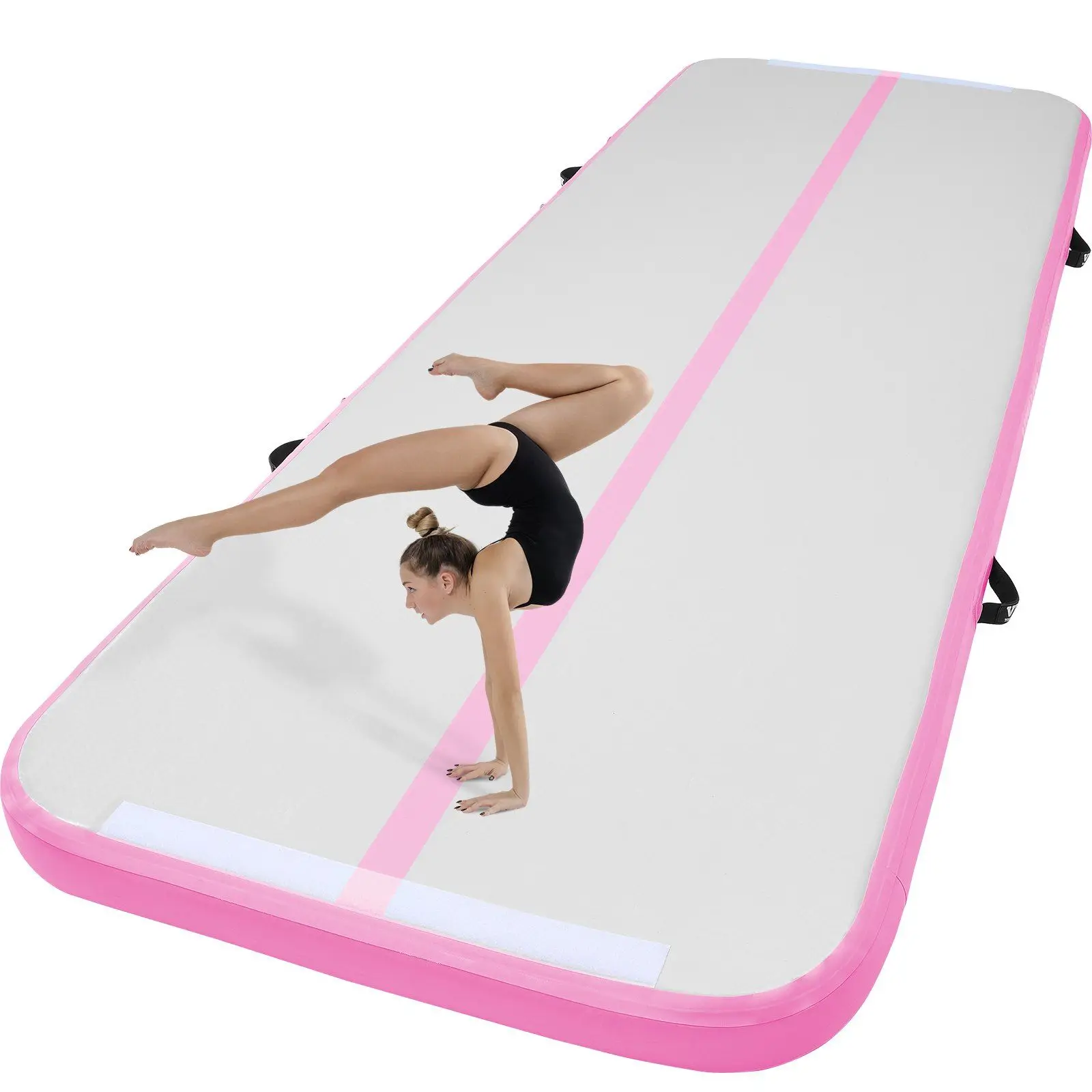 10 ft, Pink 4 inch Thickness Inflatable Gymnastics Tumbling Mat, Tumble Track with Electric Pump,