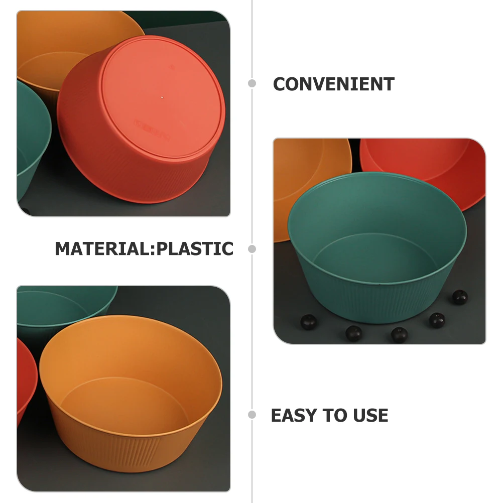 4 Uds. Cuenco de plástico resistente al desgaste para alimentos, cuencos de arroz para fideos, sopa, uso en cocina, reutilizable, amarillo, azul y verde