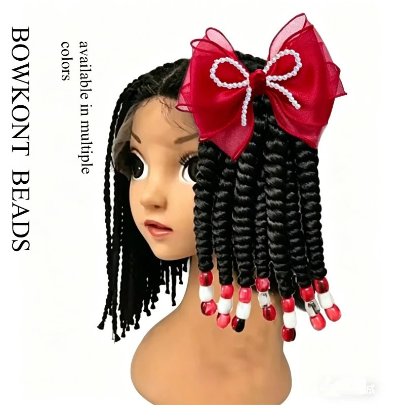 

2pcs Kids Organza Pearl Bow Clip & Twist Braid Hair Extensions Set, Braided Ponytail Extensions for Girls - Princess Party Daily