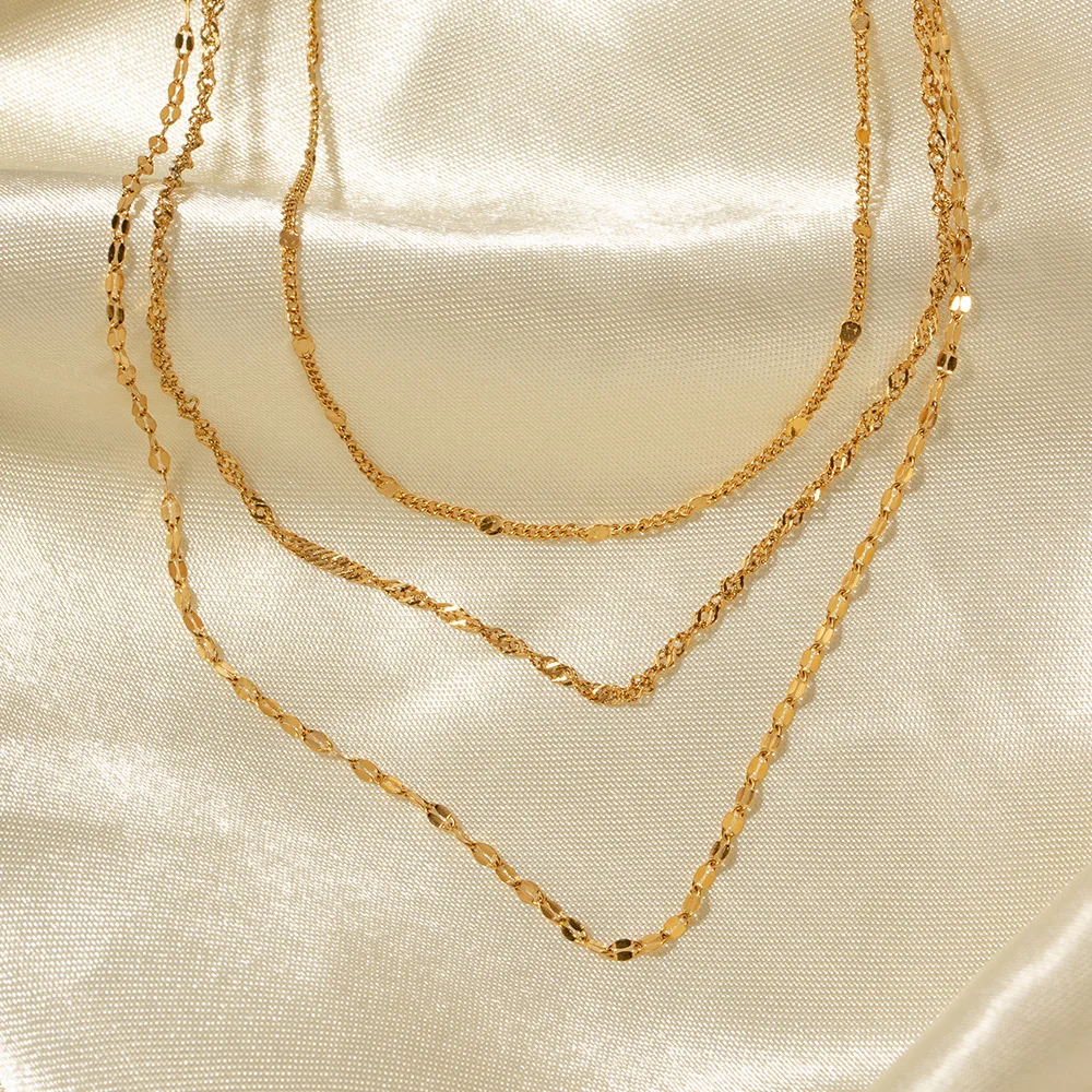 Simple fashion Stainless Steel Chain Multilayer Necklace For Women Golden Hypoallergenic Trendy Jewelry Party Gift