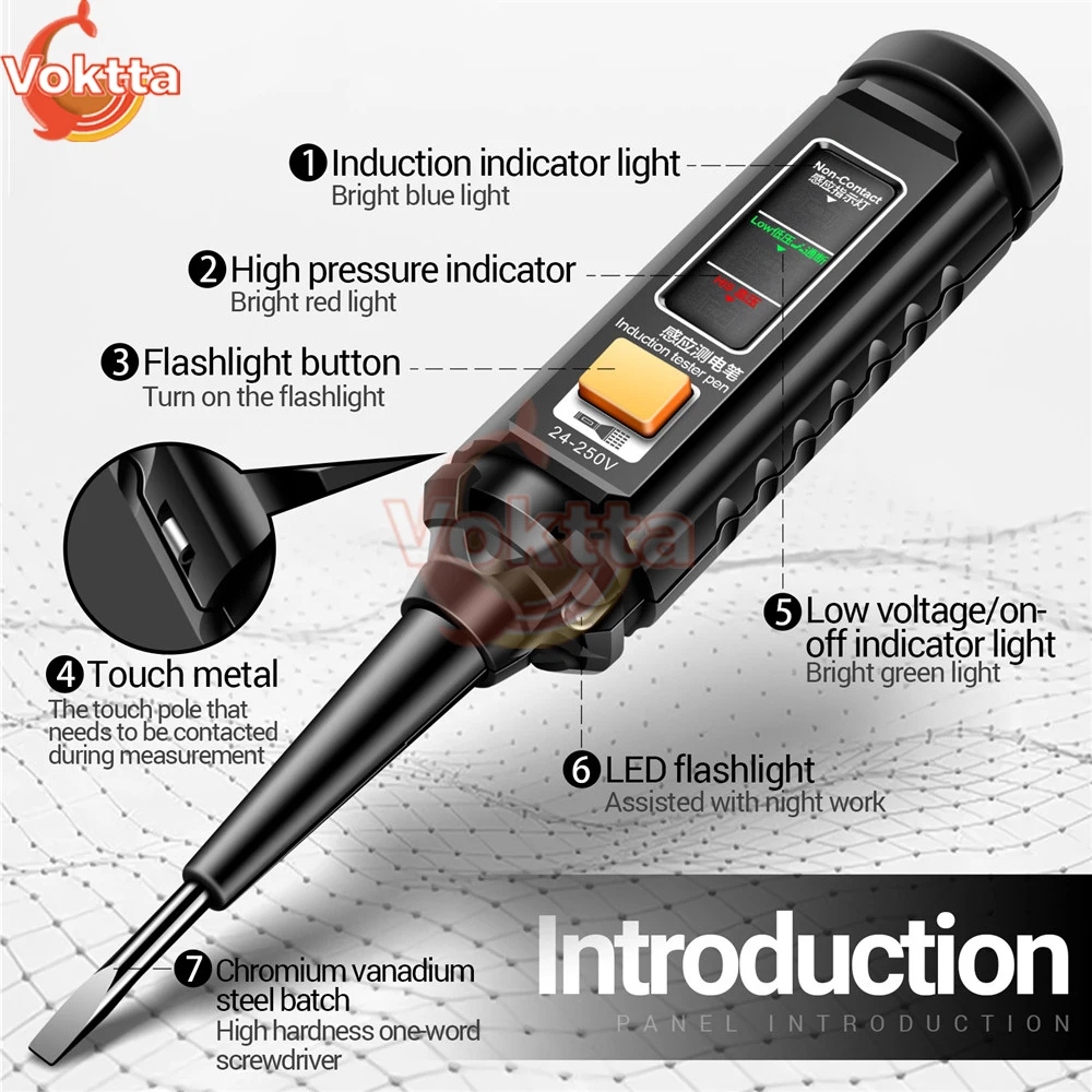 AC 25-250V Intelligent Voltage Tester Pen AC Electrical Screwdriver Test Pencil Voltmeter Power Indicator Zero Line Tester Tools