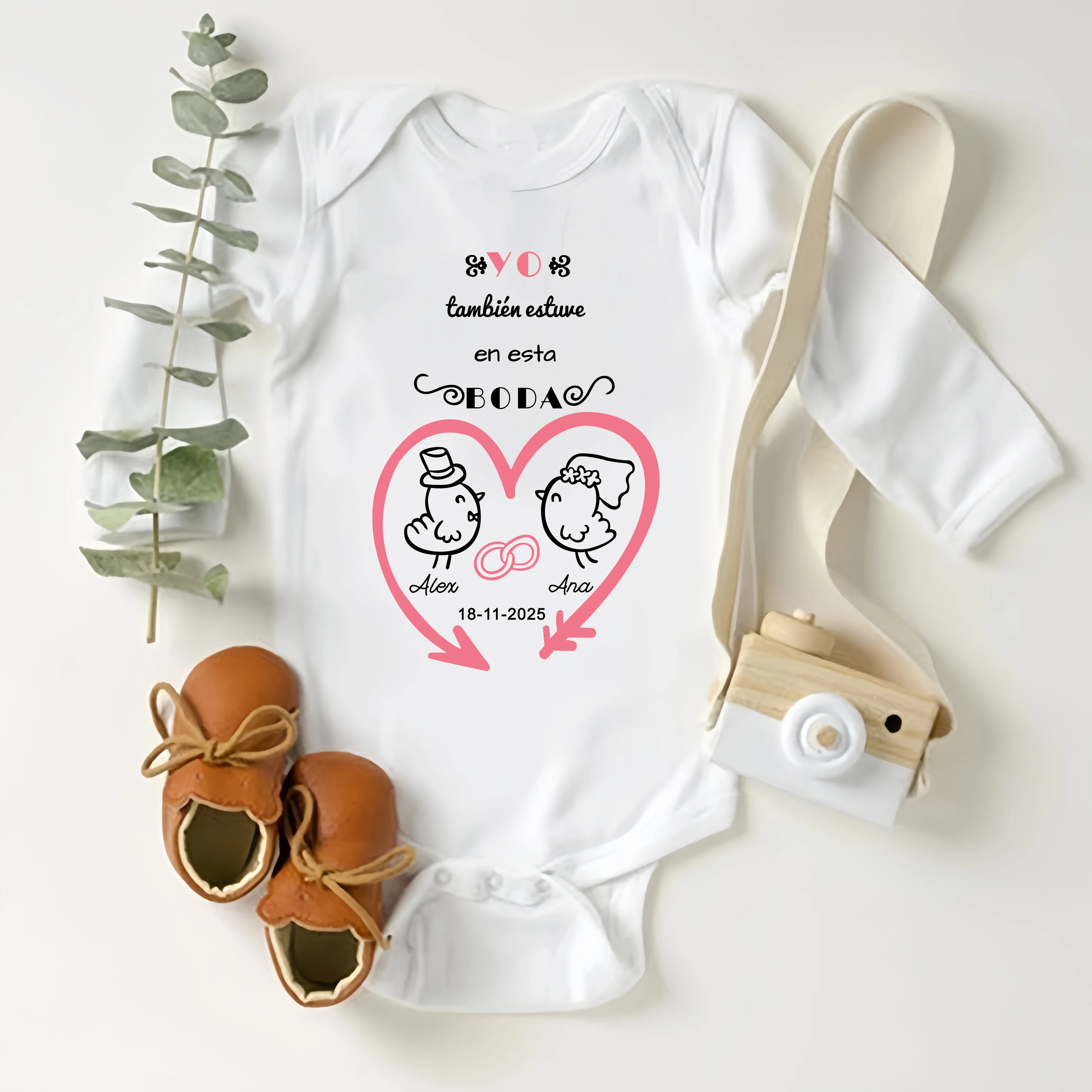 Yo Tambien Estuve En Esta Boda Custom Name Baby Romper Personalized Baby Bodysuit Cotton Wedding Toddler Infant Romper Outfits