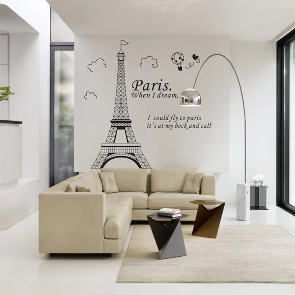 Pegatinas románticas de París, Torre Eiffel, hermosa vista de Francia, papel tapiz de pared DIY, decoración artística, Mural, calcomanía para habitación