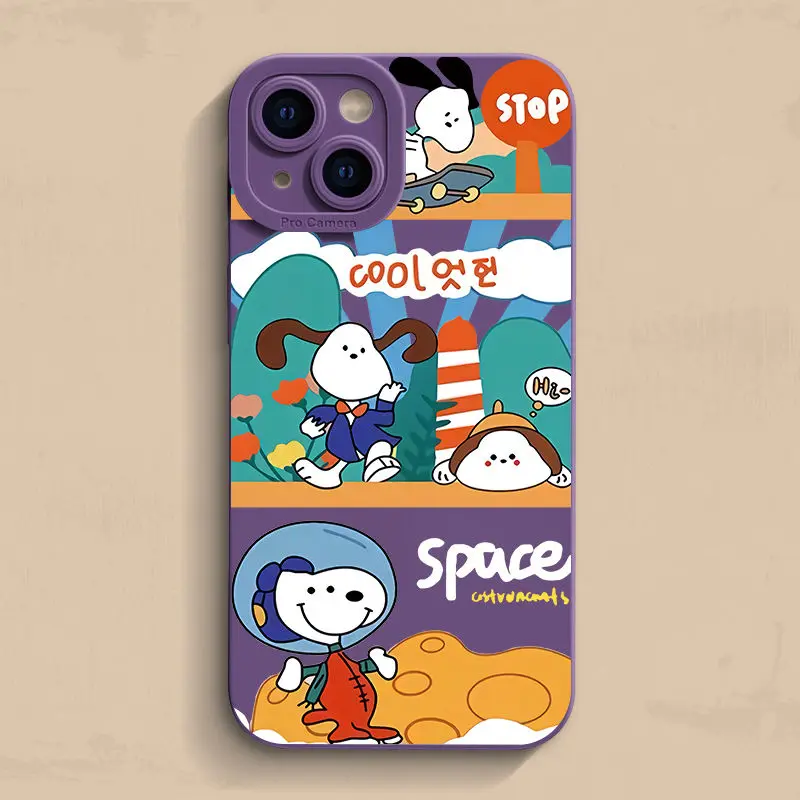 Kawaii سنوبي سيليكون جراب هاتف آيفون 16 15 14 13 12 11 برو ماكس XR 8 7 زائد الكرتون كامل للصدمات لينة غطاء الوفير