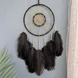 Dream Catcher Hand-woven Black Feather Wind Chime Creative Living Room Hanging Ornaments Festival Holiday Gifts Home Decorations