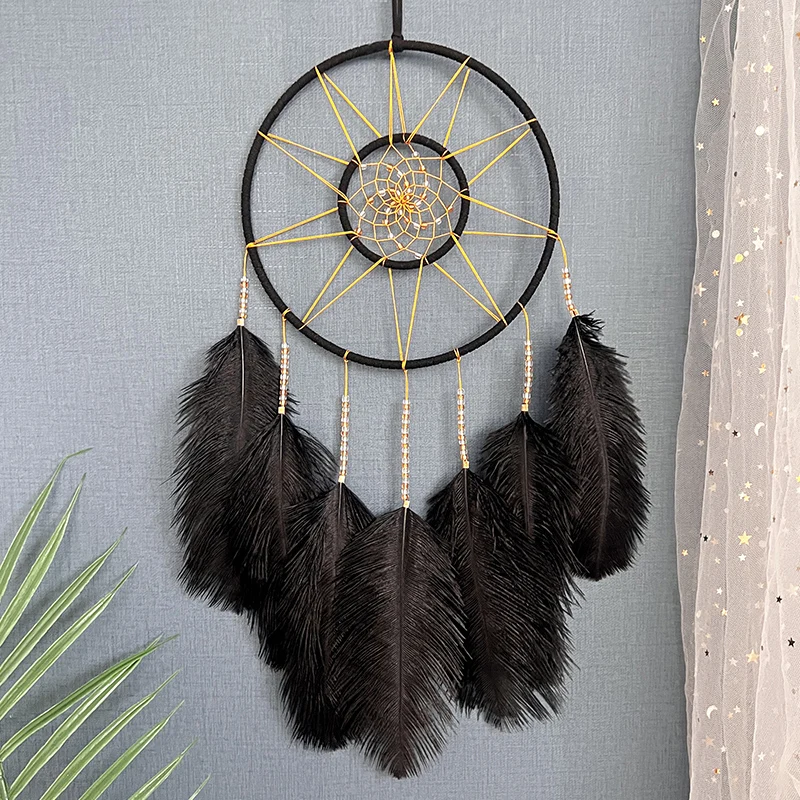 Dream Catcher Hand-woven Black Feather Wind Chime Creative Living Room Hanging Ornaments Festival Holiday Gifts Home Decorations