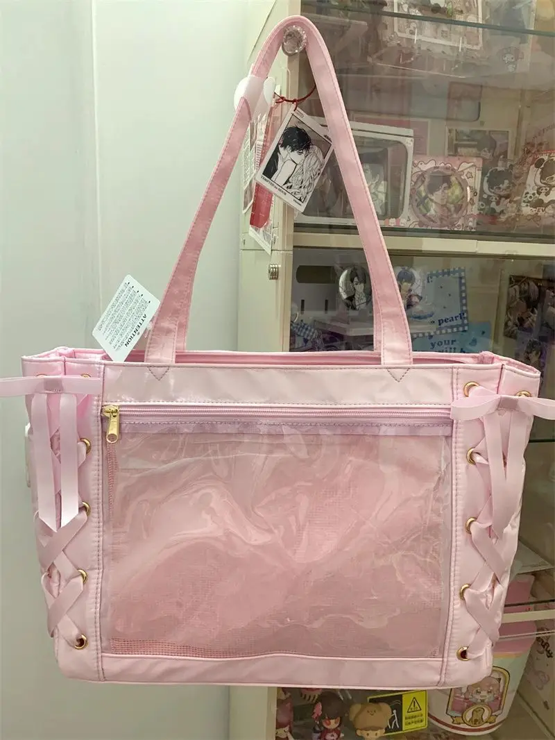 Girls Lolita Pink Ita Bags Japanese Style Women Sweet Transparent Handbag Large Capacity Kawaii Shoulder Bag Harajuku Itabag New