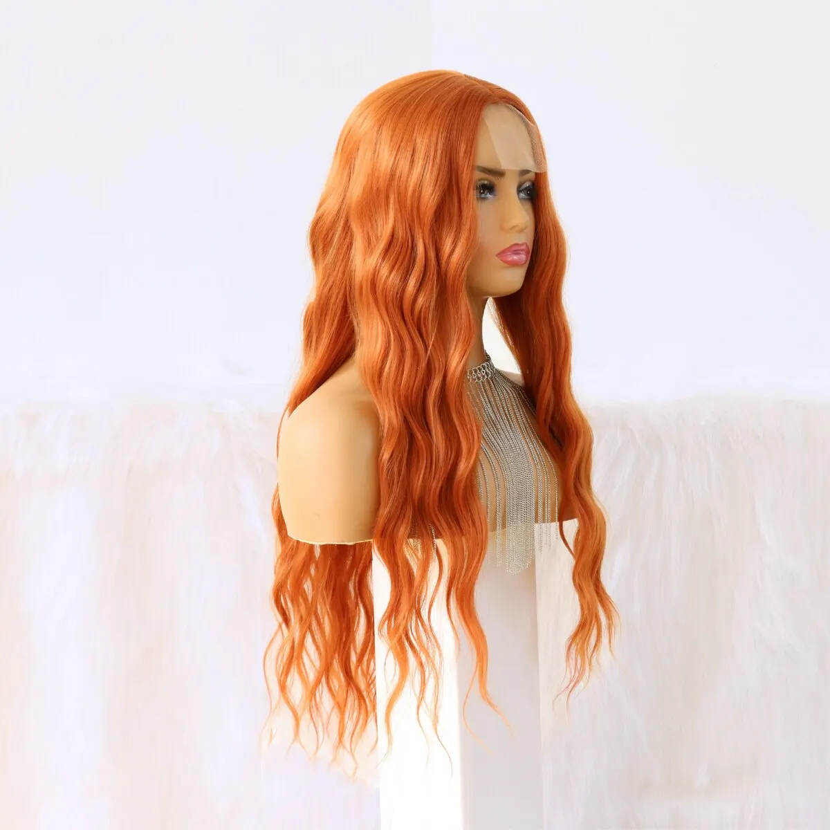 Ginger Wig Lace Front Wig Orange Loose Wave Wig Orange Curly Wigs for Women Ginger Long Wavy Wig Heat Resistant Synthetic Wig