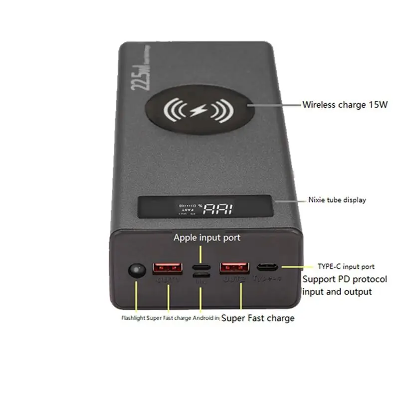 

Новый чехол для зарядки большой емкости, использование 16 батарей 18650, беспроводная зарядка, мобильное питание, сделай сам, без батареи