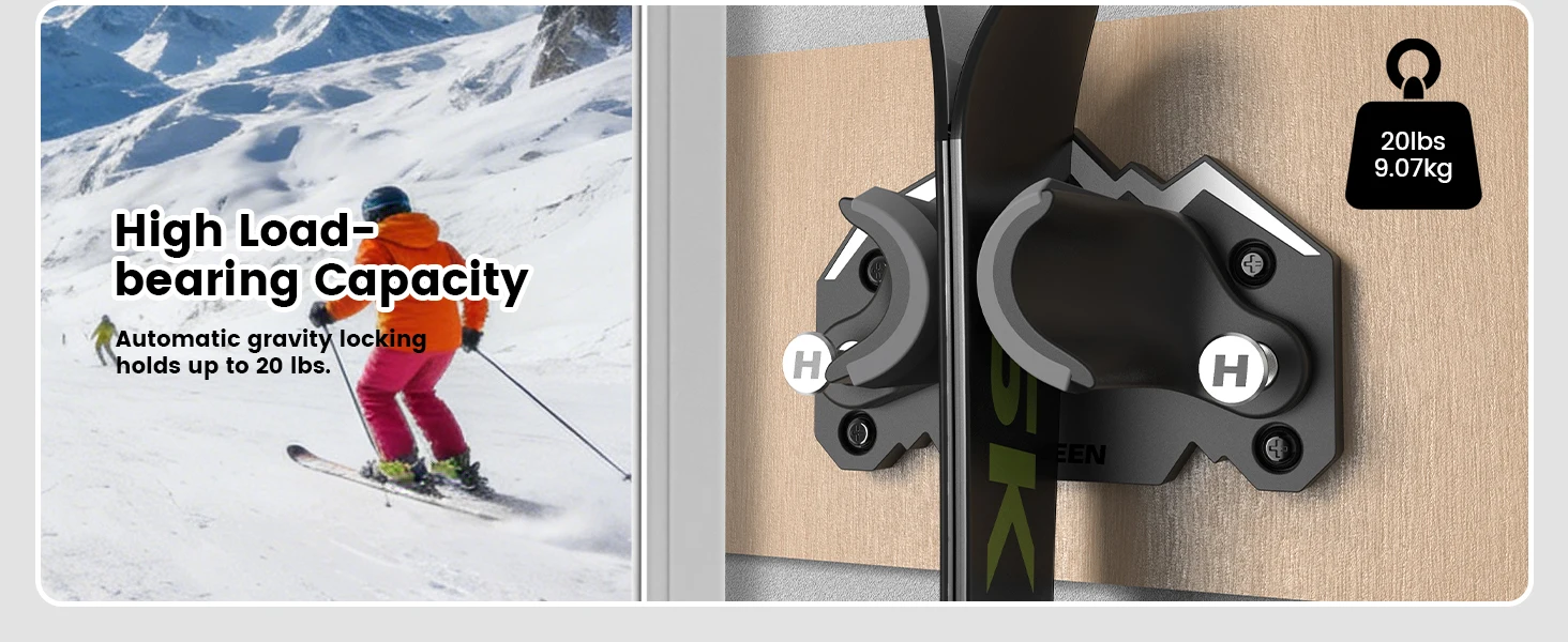 Hikeen Ski- und Snowboard-Wandhalterung Passend für Alle Skier oder Snowboards Skiwandhalterung Rutschfeste Aufbewahrung für Garagenorganisation Winterausrüstung – Detail 2