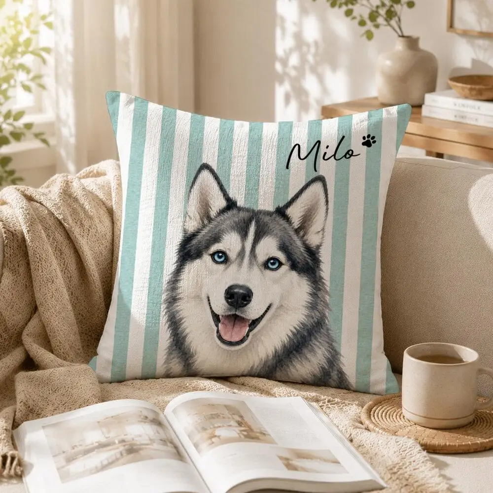 Whimsical Pet Portraits Cushion Cover Linen Pillow Cover 40x40cm Decorative Cushion Case Boho Home Sofa Decor Gift