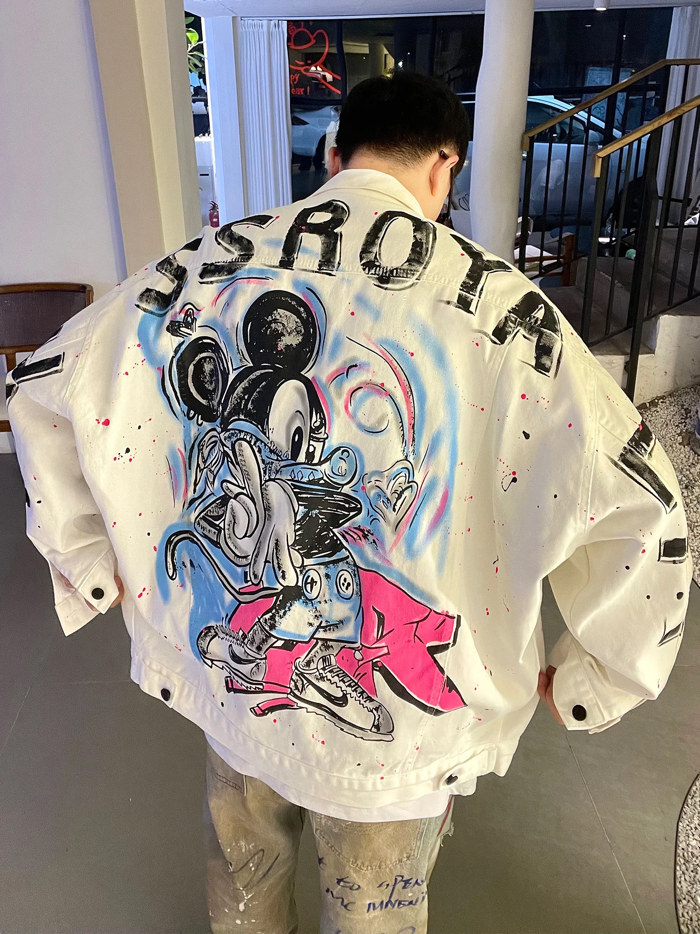 

fiti Printed Denim Jaet ex Spring Autumn Loose Fit American Retro Sle Youth Faion Outerwear Coat