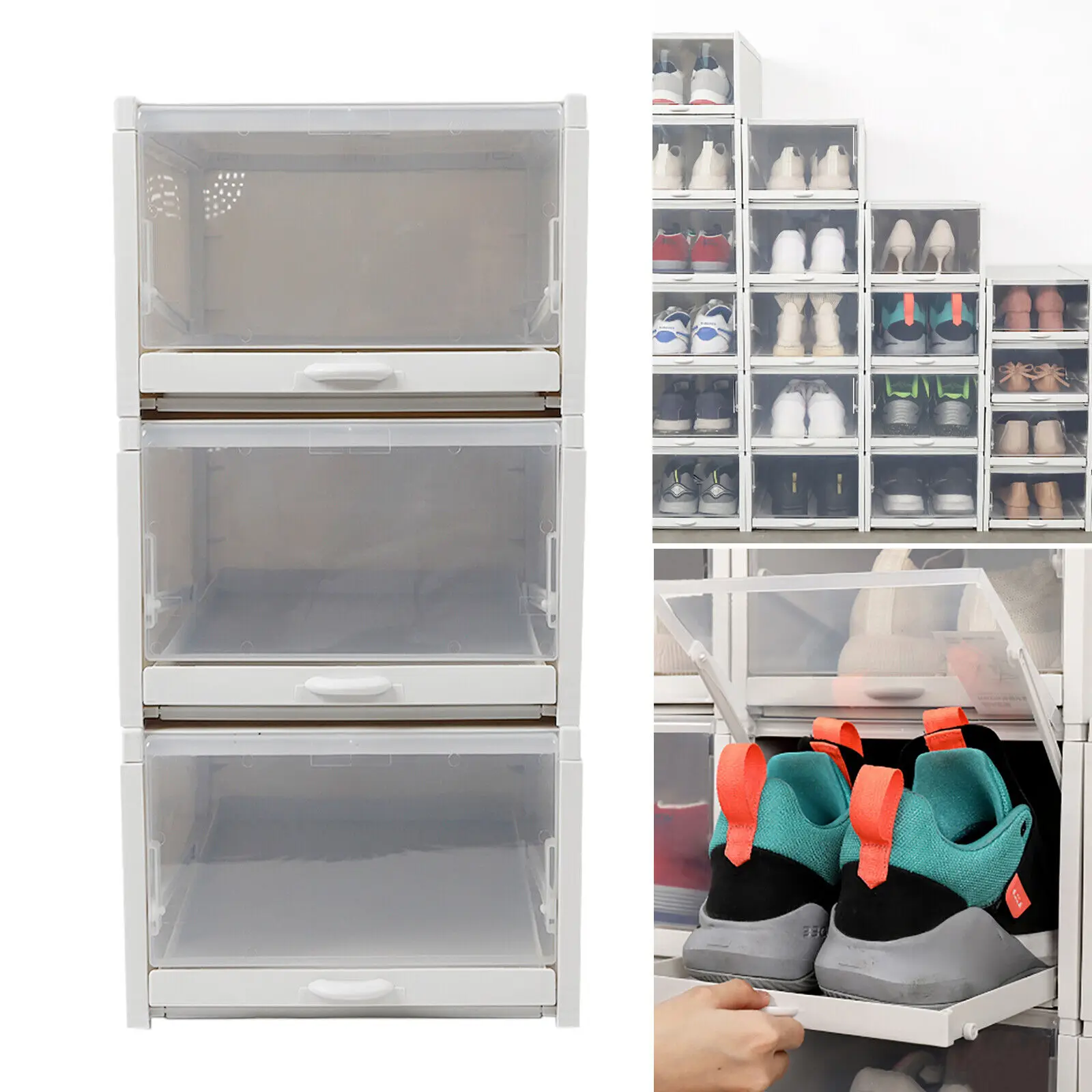 Pull-Out Drawer Shoe Storage Box - Clear Transparent Plastic Organizer for Shoes, Easy Access and Stackable Design