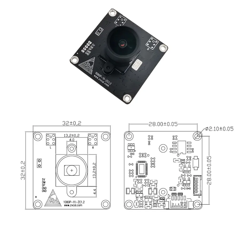 1/2.9 Inch Sensor CMOS GC2053 1080P 30FPS DFOV 123° Fixed Focus 2MP USB FHD Camera Module