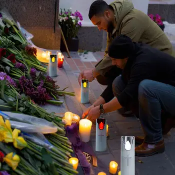 LED蠟燭燈 無焰祈禱燈 搖擺火焰音樂揚聲器 電子蠟燭燈 乾電池供電 適用於教堂墓地 10 最佳銷售 閃爍火焰效果電池燈 - №5