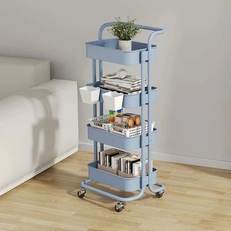 

3/4-Tier Stainless Steel Trolley with Wheel Bar Kitchen Bathroom Bedroom Storey Snacks Storage Rack with Wheels Makeup Organizer