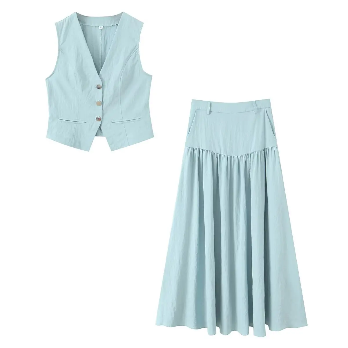 

2025 New Two Piece Skirt Set V Neck Buttons Vest Blazer+Woman A-line Pleated Skirt Cake Skirt Soft Texture Skirt