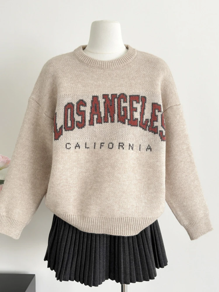 Fall Winter Women American Vintage Pullovers O-Neck Long Sleeve Sweater Jumper Thick Knitwear Warm Cozy 2000s Aesthetic College