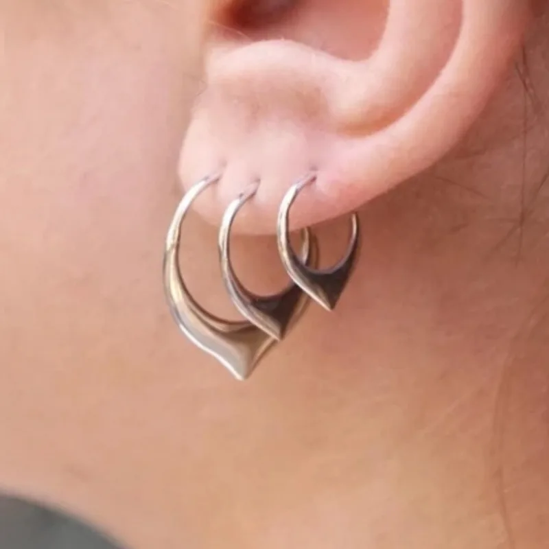 3 Pairs Minimalist Tiny Petal Sleeper Earrings – Golden and Silvery Color - Set of Three Pairs.