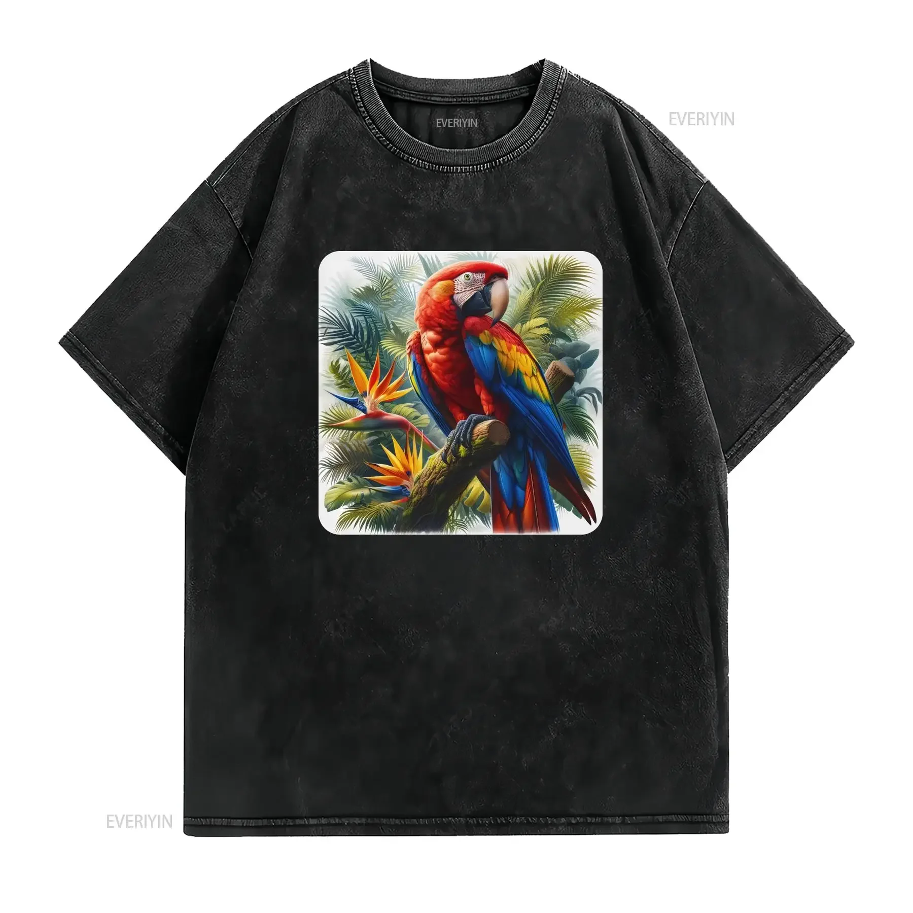 Colorful Parrot T Shirt Macaw Jungle Bird Lover Birder Watcher vintage Washed designer clothes Unisex Soft Slightly Stylish