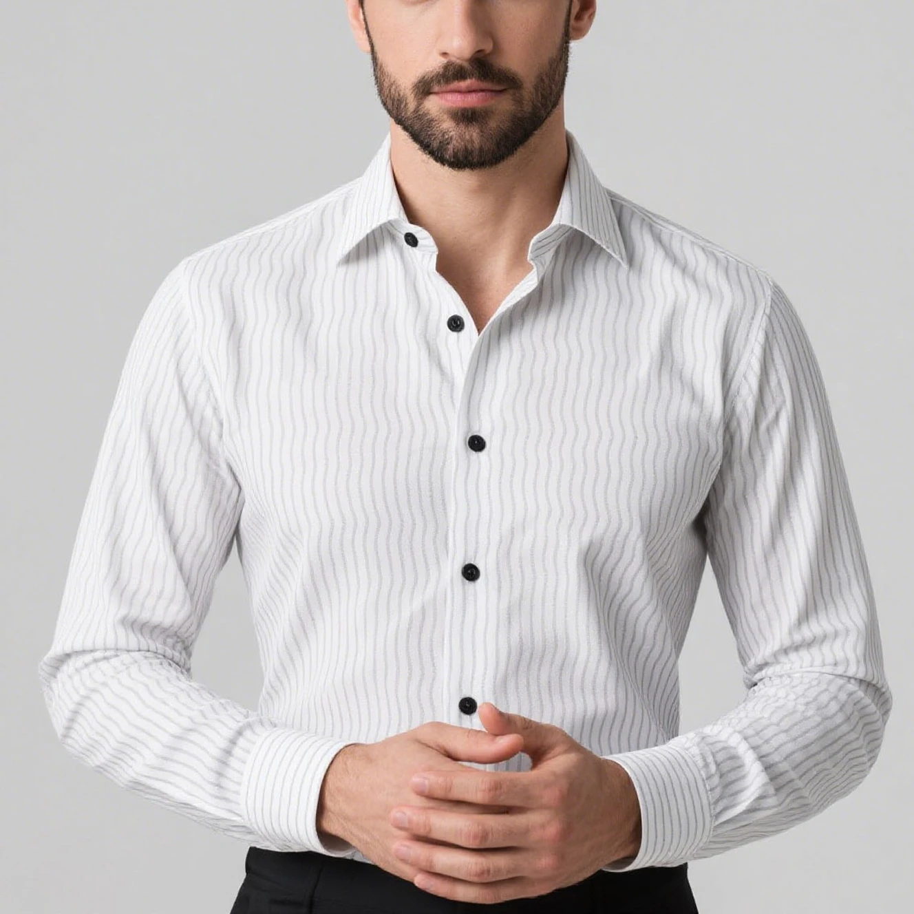 Men's new simple business fine-line wave graphic shirt long-sleeved lapel soft comfortable fabric shirt street vacation clothes