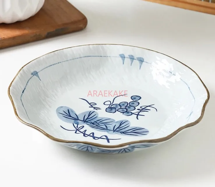 

Handdrawn Grape Plate, Lotus Mouth Plate, Deep Vegetable Plate, Soup Plate, Chinese New Type Tableware, Ceramic Household Plate