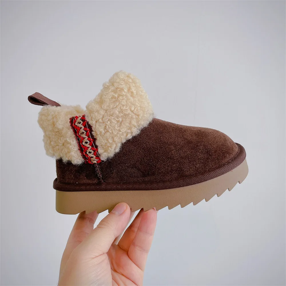 Kid's Classic Fur Snow Boots Children Genuine Suede Leather Shorts Boot Shoes Girl Mini Fashion Chestnut Keep Warm Cotton Boots