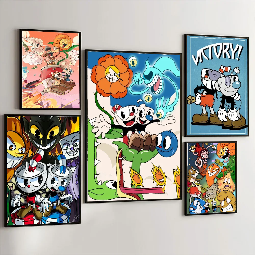 Twoplayer Co Op Hit Game C-Cuphead B-Bosses Poster Wall Art Home Decor Room Decor Digital Painting Living Room Restaurant Kitch