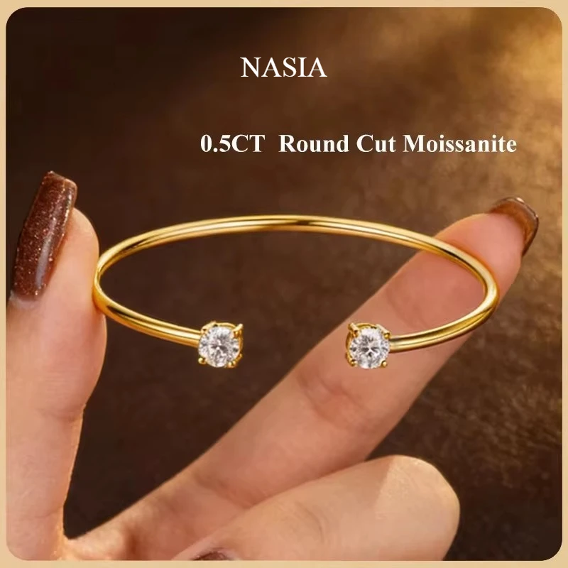 NASIADainty 0.5CT Round Brilliant Moissanite Cuff Bangle for Women S925 Silver Lab Diamond Open Hand Chain Bracelet Gift 2026