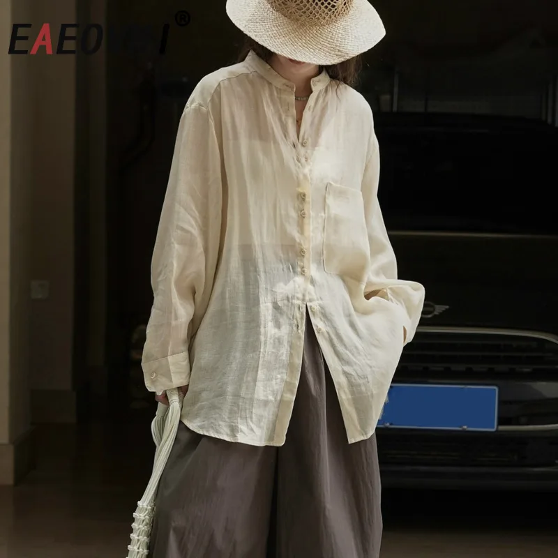 

EAEOVNI повседневная однотонная свободная блузка женская универсальная летняя блузка с длинными рукавами и пуговицами модная новинка 2023 года