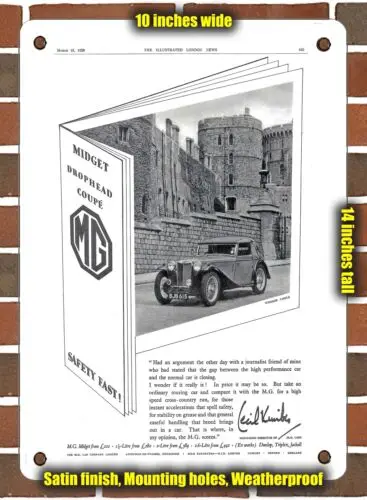 METAL SIGN - 1939 MG Midget Drophead Coupe UK - 10x14 Inches