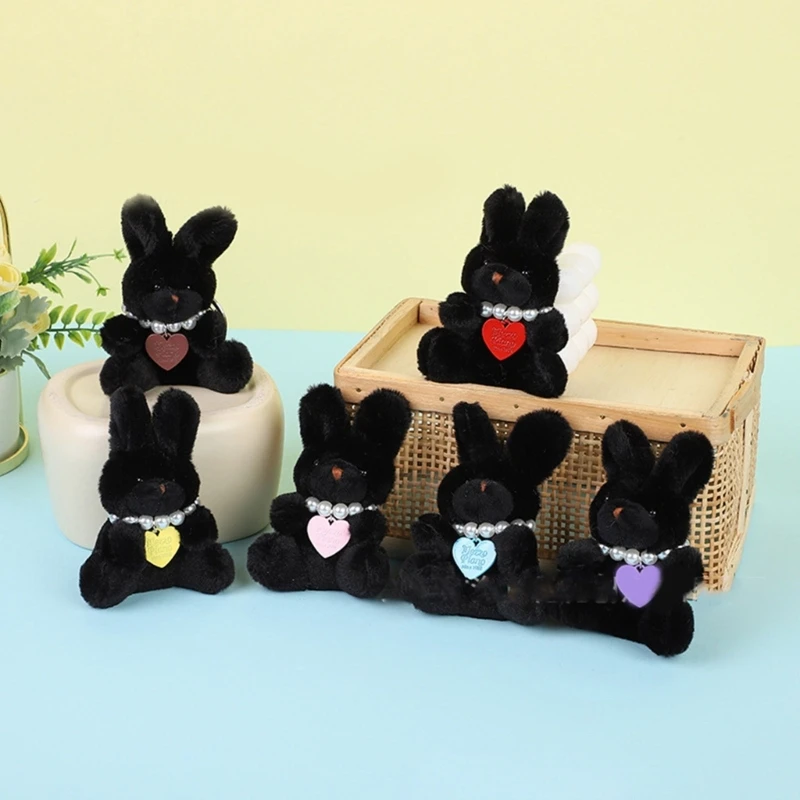 

Pearls Black Rabbit Pendant Key Chain Phone Chain Accessory Charm Plush Pendant Keychain Colorful Toy Keyring Decorations