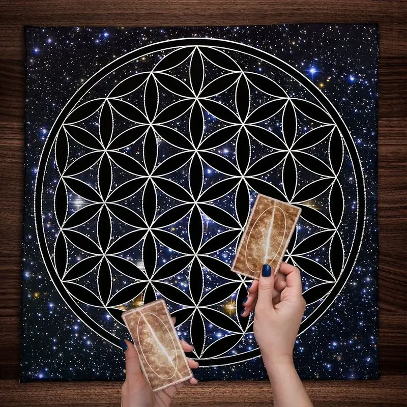 VIKAMA Starry Sky Bottom Flower of Life Tarot Tablecloth Mystical Divination Altar Cloth Ritual for Spiritual Room Decor