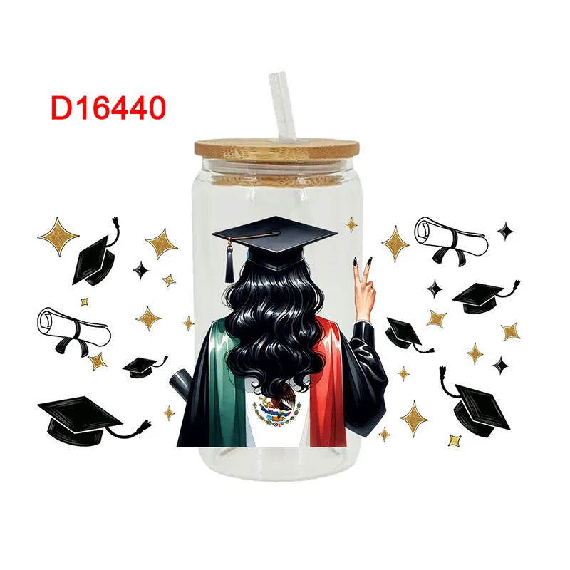 Academic Style Character UV DTF Transfer Stickers Libbey Cup Wrap Iron For Glass 16oz D16434