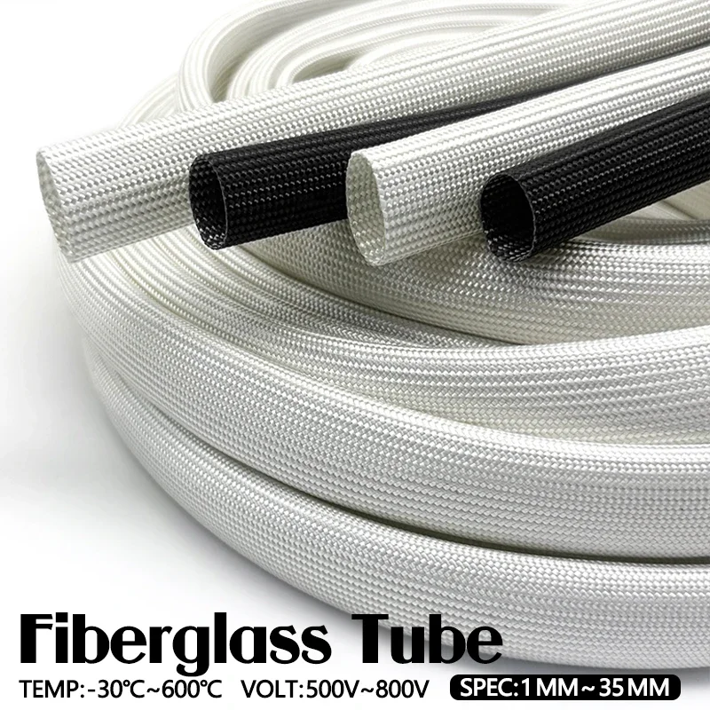 2/5/10m Fiberglass Braided Sleeve 600Degree fireproof For Electric Heating Equipment Wire High Temperature Insulation Protection