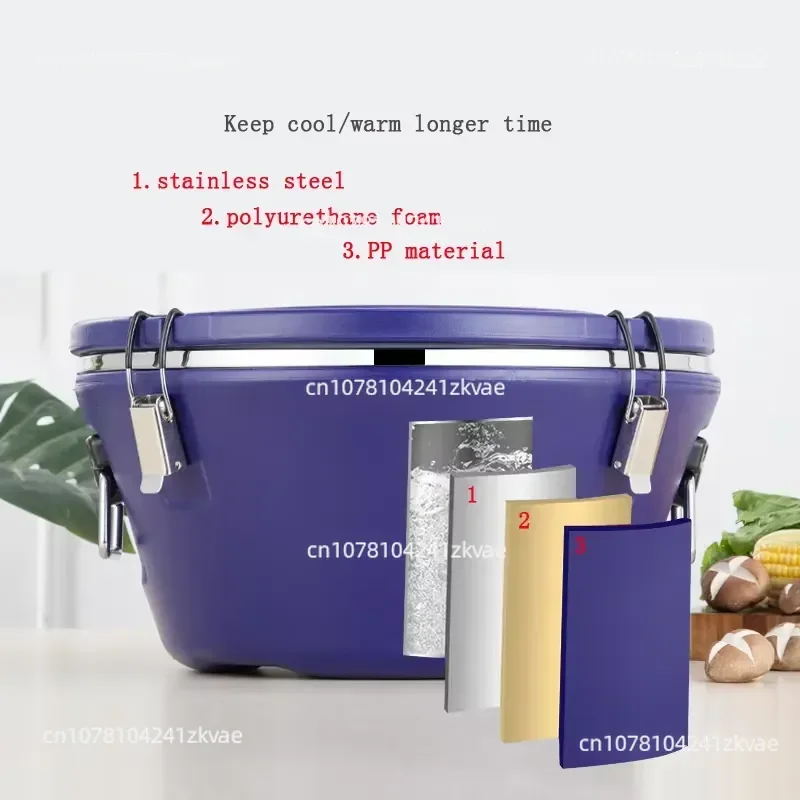 Stainless Steel Insulation Bucket Large Capacity Double Layer Food Warm Box Metal Cooler
