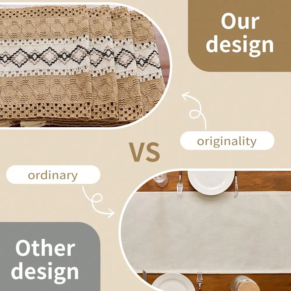 1/4/6pcs 30*50cm Bohemian Style Placemats, Hand-Woven Tassels, Double-Sided Usable, Suitable for Dining Tables