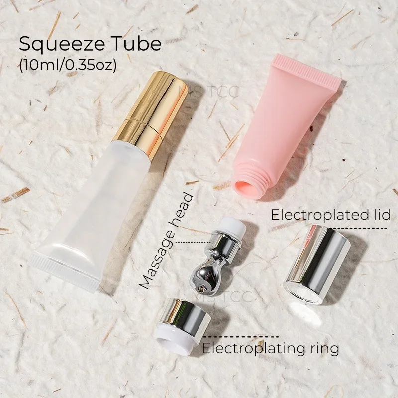 10Pcs 10ml Massage Lid Squeeze Tubes Pink White Clear Yellow Sample Tubes Lip Gloss Eye Cream Plastic Tube Container Wholesales