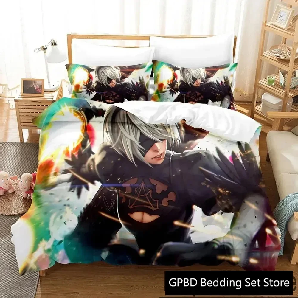 Anime NieR Automata 2B Game Bedding Set Duvet Cover Bed Set Quilt Cover Pillowcase Comforter king Queen Size Boys Adult