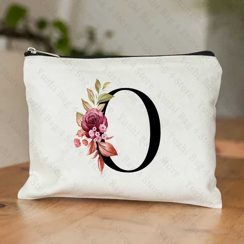 26 Letters Flower Makeup Bag Printed Bridesmaid Wedding Gift Graduation Teacher\'s Day Gift Storage Bag Travel perfume Side Bag