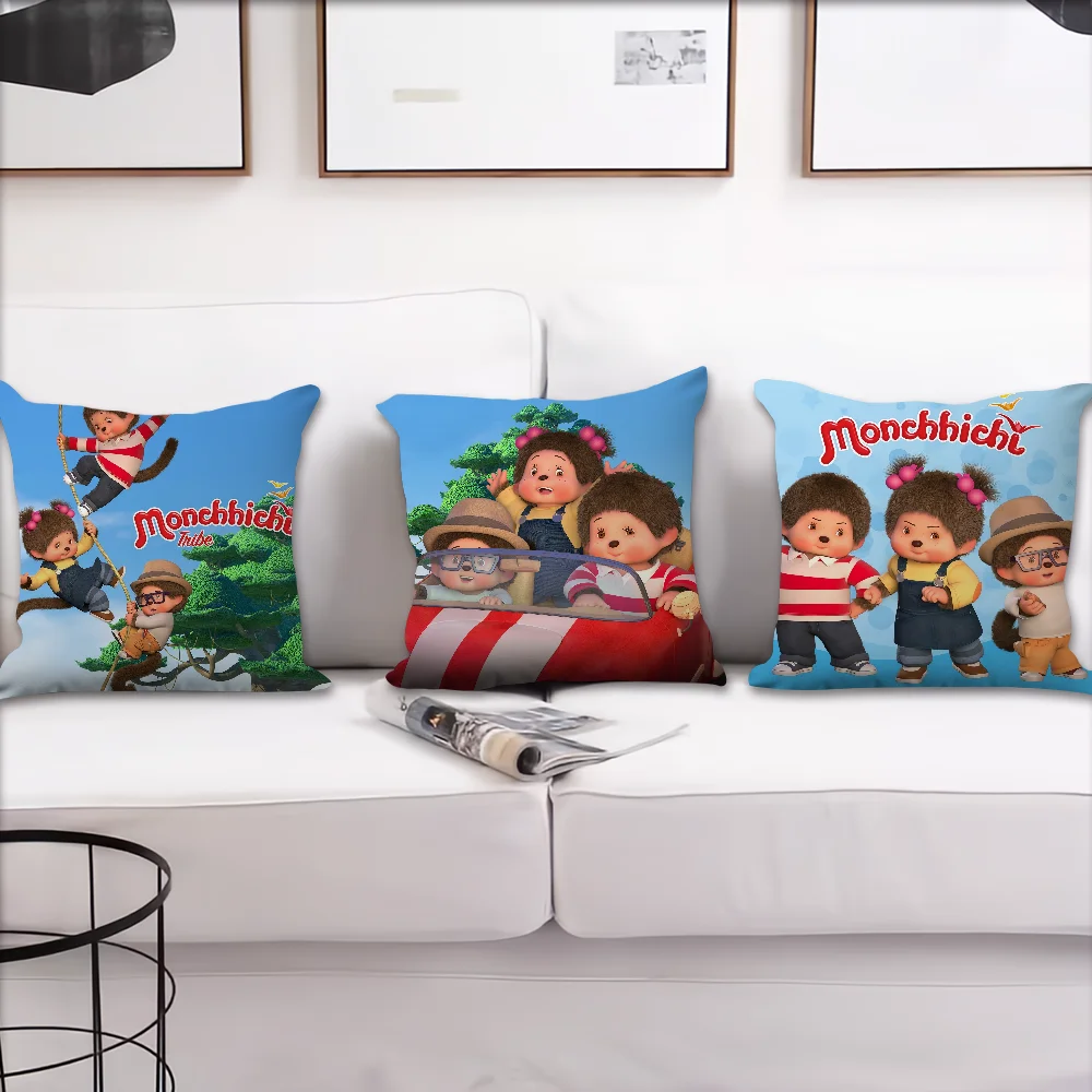 Cartoon cushion cover Sofa Living Room Bedroom Headboard Backrest Cushion Square Cushion Nap Time M-Monchhichis Cute Pillow Case