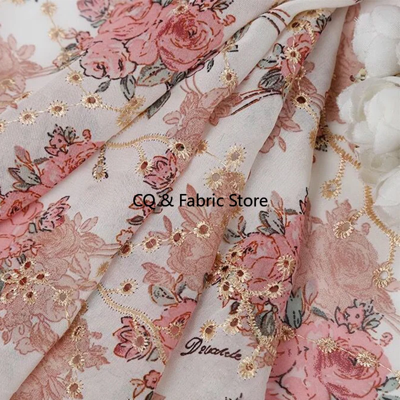 جديد روز نمط التطريز المطبوعة نسيج الشيفون ملابس نسائية ملابس الأطفال فستان النسيج