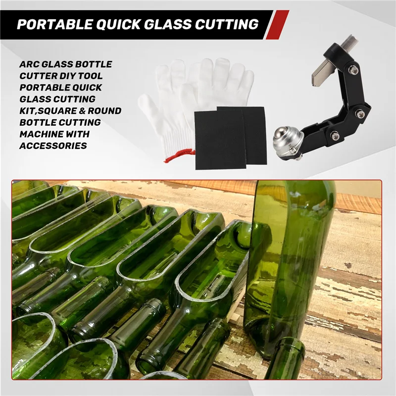 A26F-Arc Glass Bottle Cutter DIY Tool Portable Quick Glass Cutting Kit,Square & Round Bottle Cutting Machine With Accessories