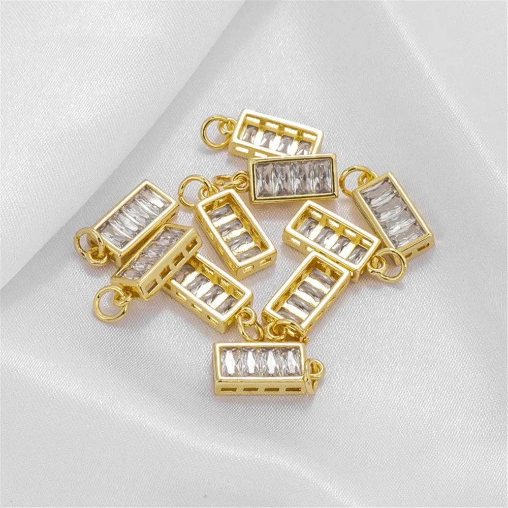 

14K Gold-wrapped Rectangular Ladder Zircon Pendant DIY Accessories Charm Pendant Handmade Decorative Chain Jewelry Material