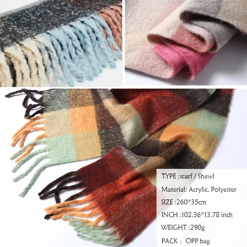 2024 New Men Women Cashmere Scarf Thicked Warm Blanket Colorful Plaid Long Tassels Soft Shawls Neck Wraps Scarves