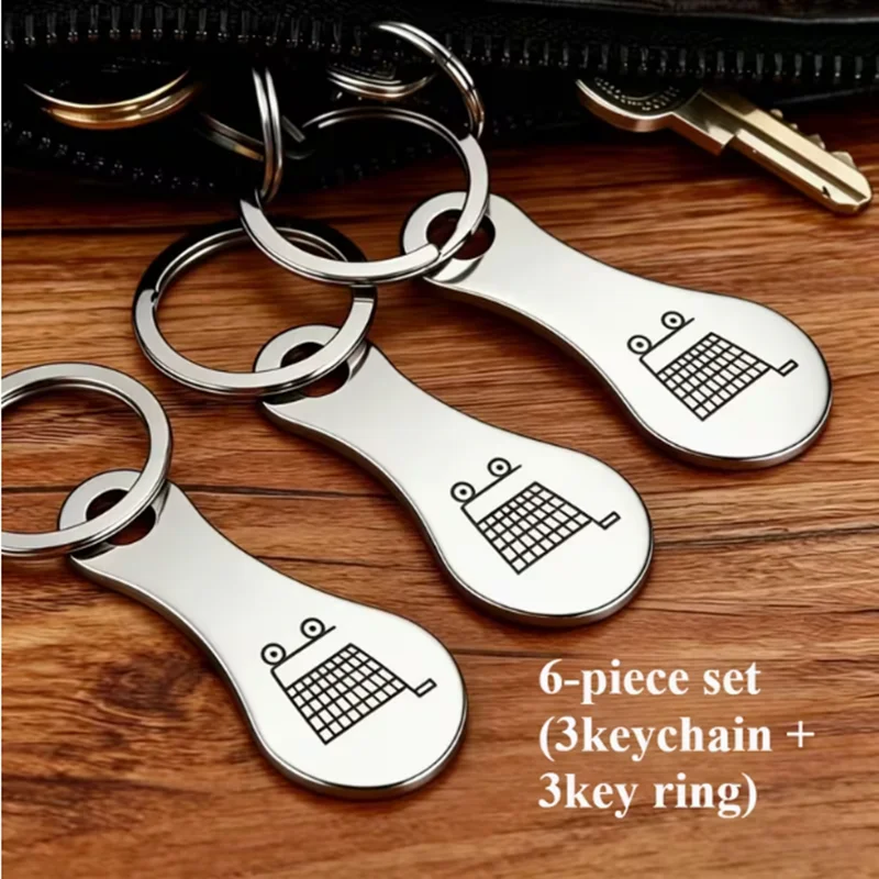 Porte-clés pour chariot de courses en acier inoxydable, 6 pièces, avec logo de chariot de courses, adapté à un usage quotidien